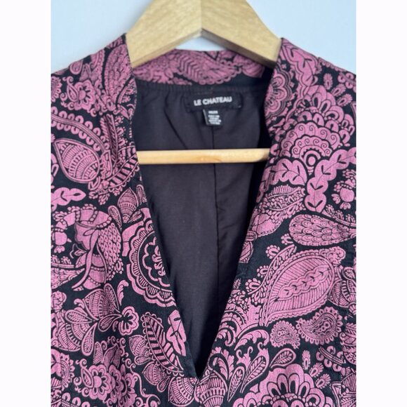 Le Château Pink Black Floral Jacquard Fit & Flare Dress M Baroque Parisian Chic - Picture 6 of 12